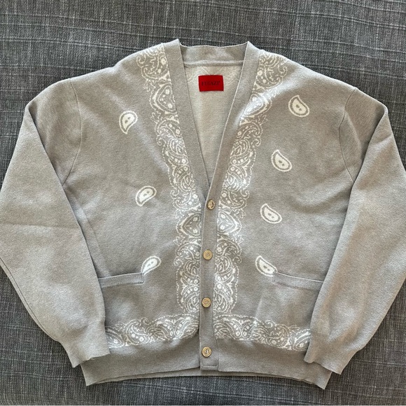 💯NEW💯FUGAZI Grey Paisley Cardigan Sweater XL